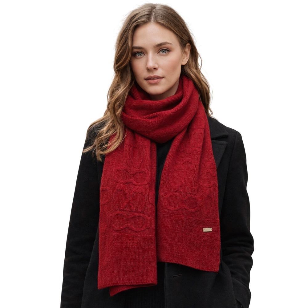 Coach‎ Red Knit Signature C Logo Scarf 72x10 Long Winter Wrap Designer F32711